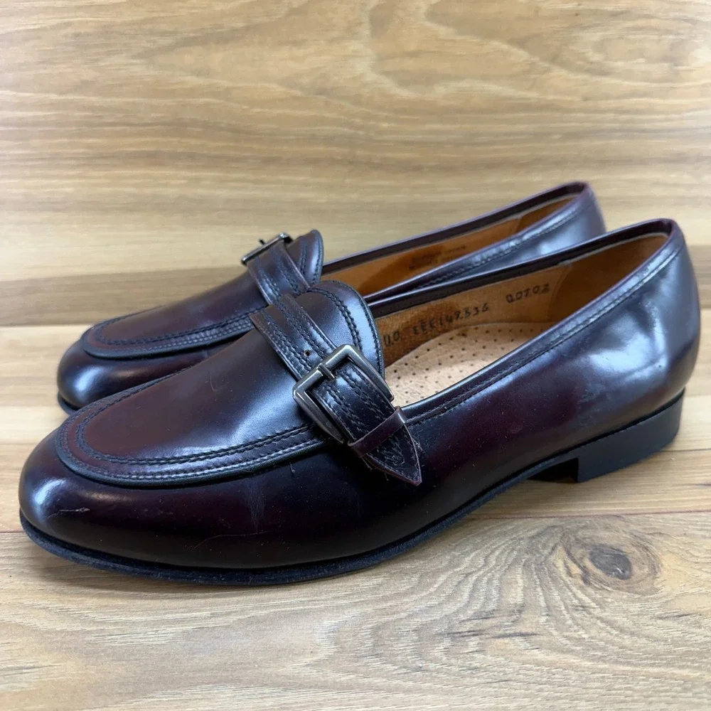 Stuart McGuire Apron Toe Buckle Loafers Mens 10 EE‎ Bugundy Leather Formal